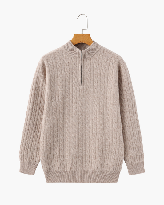 100% Cashmere Woven Half Zip - Old Money