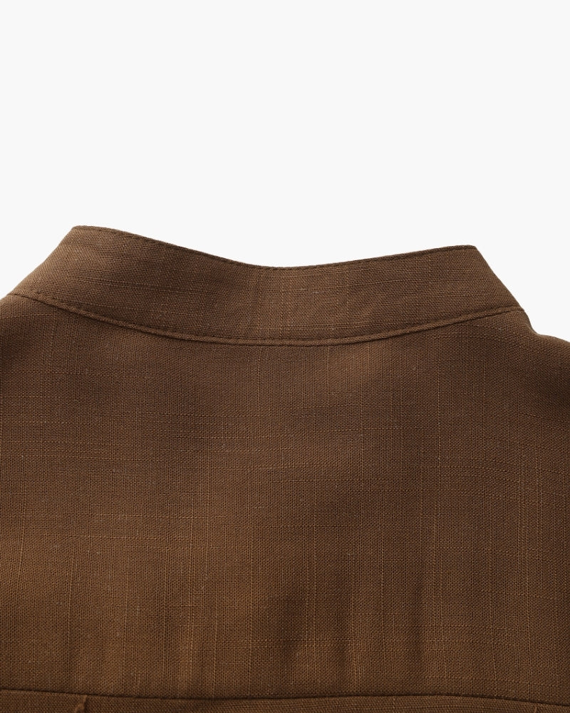 Men’s Mandarin Collar Shirt – Relaxed Fit Textured Cotton Shirt - Old Money