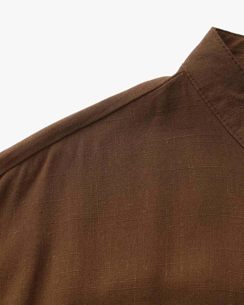 Men’s Mandarin Collar Shirt – Relaxed Fit Textured Cotton Shirt - Old Money