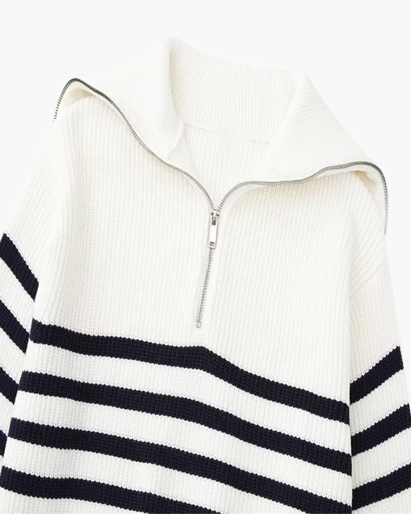 Striped Zip Up Sweater - Old Money