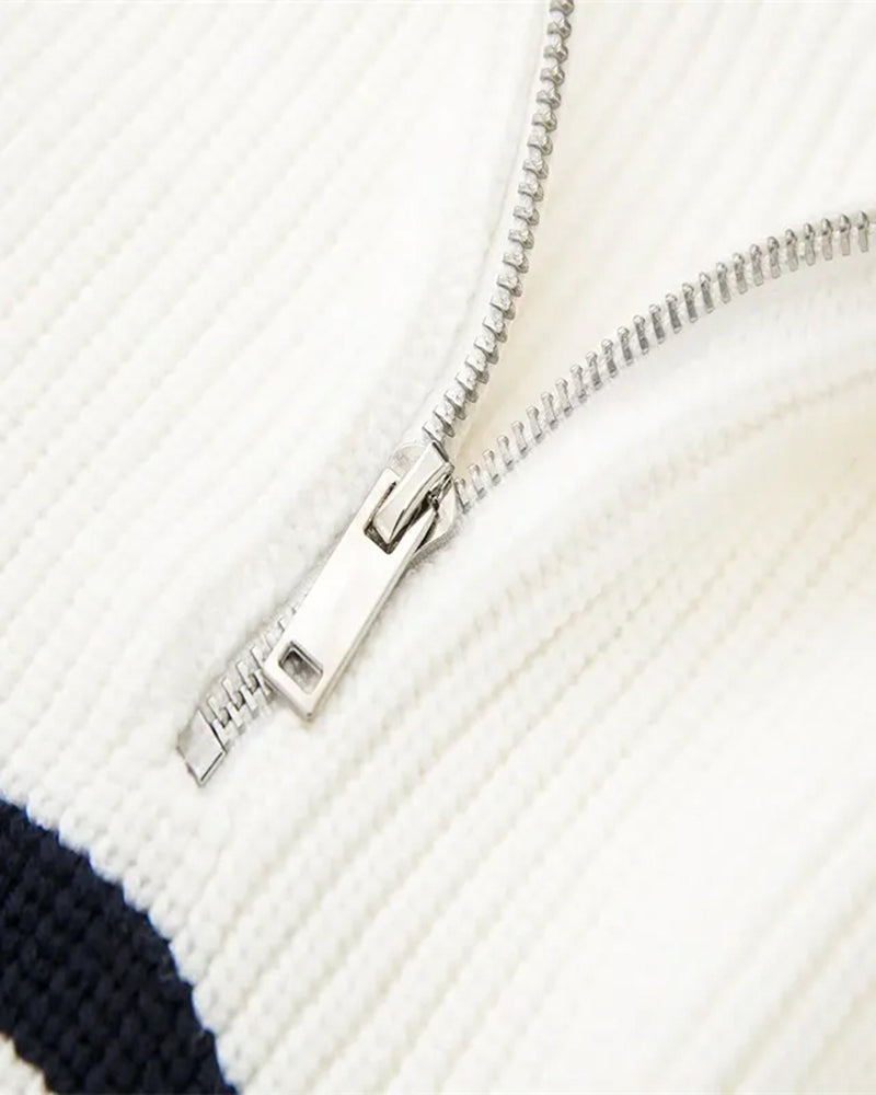 Striped Zip Up Sweater - Old Money