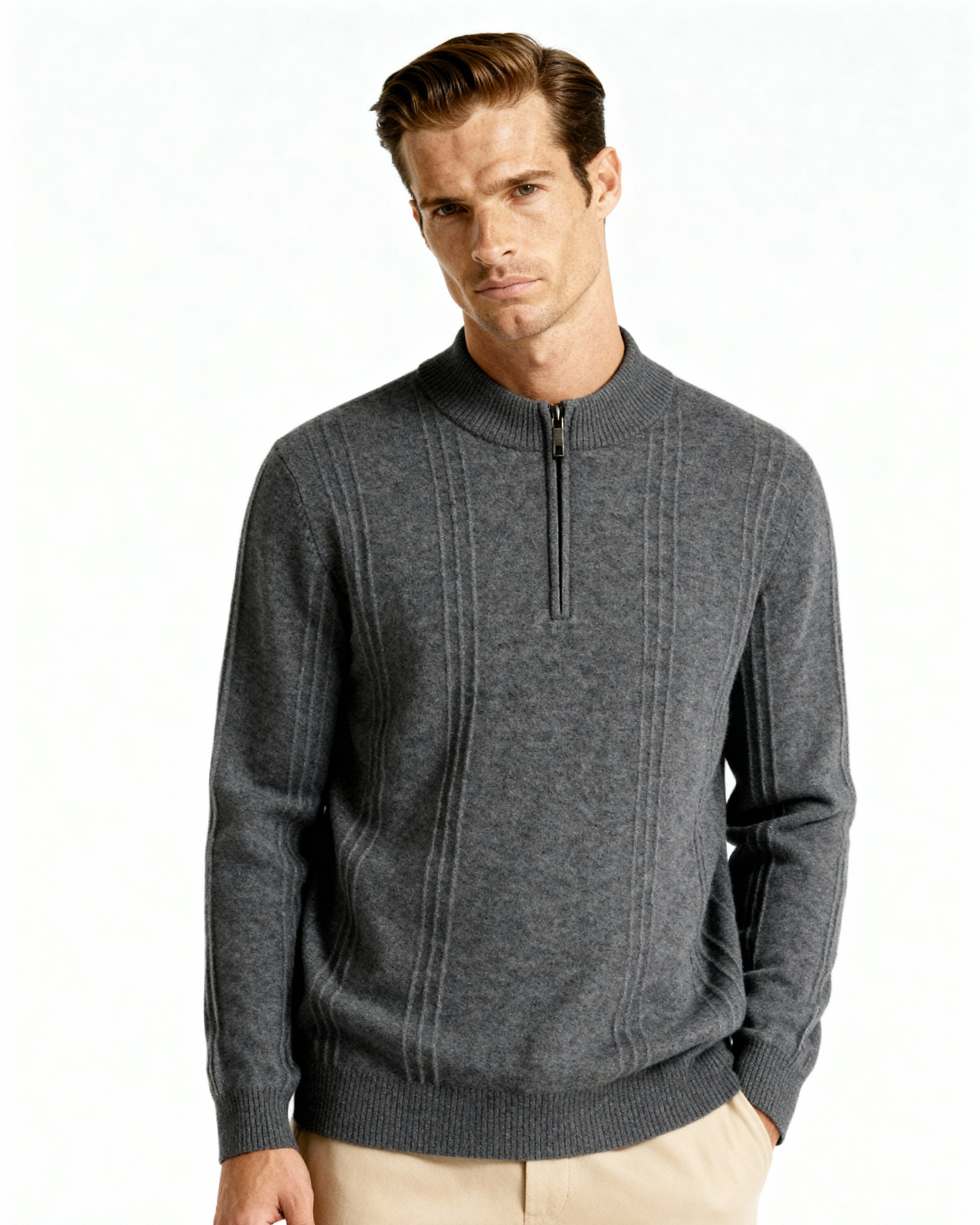 100% Cashmere Ribbed Half Zip - Old Money